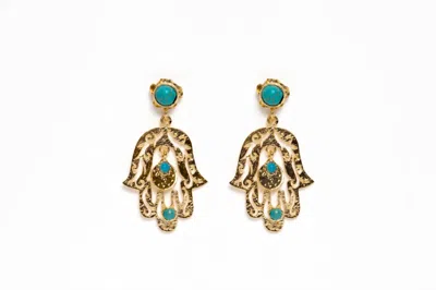 Avenue Chic Women's Teardrop Hamsa Earrings In Gold In Blue