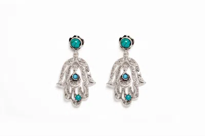 Avenue Chic Women's Teardrop Hamsa Earrings In Silver In Blue
