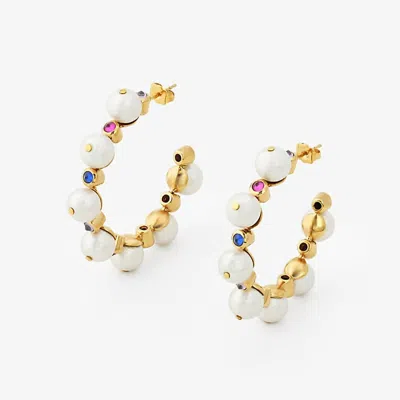 Avenue Chic Women's Temple Muse Pearl Hoop Earrings In Gold In Silver