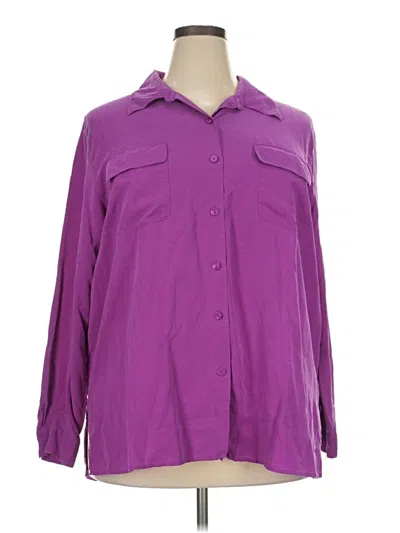 Pre-owned Avenue Long Sleeve Silk Top Purple Collared Neckline Tops