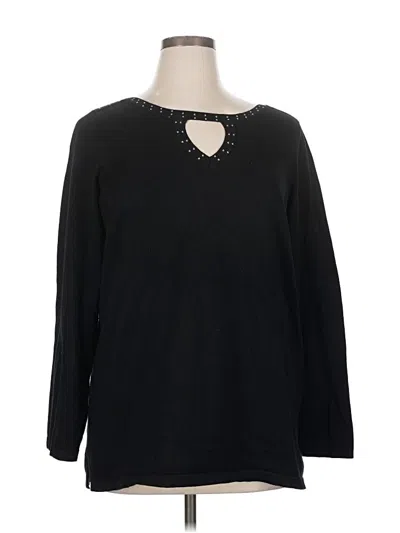 Pre-owned Avenue Long Sleeve Top Black Keyhole Neckline Tops