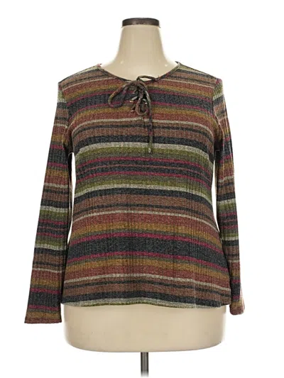 Pre-owned Avenue Long Sleeve Top Brown Tie Neck Tops