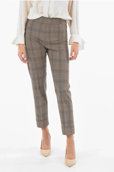 Avenue Montaigne Cuffed Tartan Pants In Brown