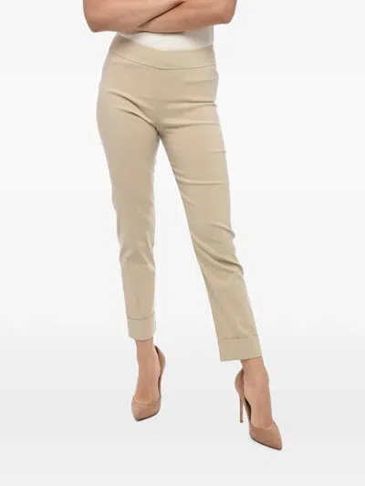 Avenue Montaigne Cuffed-hem Slim-fit Trousers In Brown