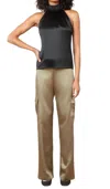 Avenue Montaigne Eclipse Liquid Satin Pant In Olive In Green