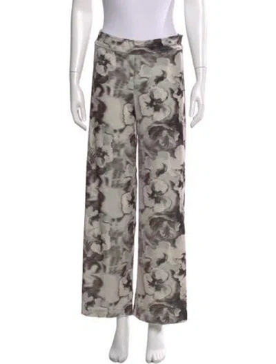 Pre-owned Avenue Montaigne Floral Print Wide Leg Pants In Gray
