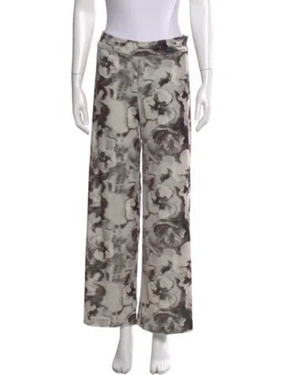 Pre-owned Avenue Montaigne Floral Print Wide Leg Pants In Gray