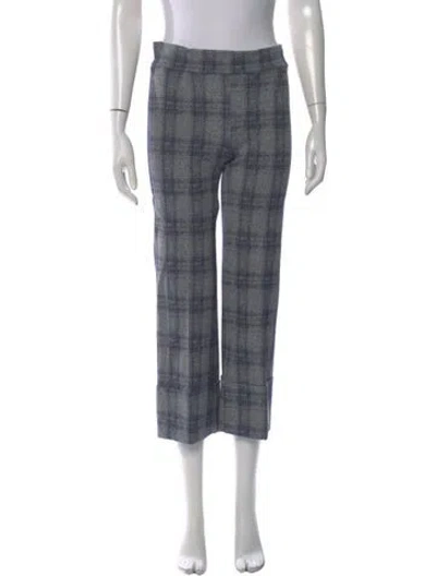Pre-owned Avenue Montaigne Plaid Print Straight Leg Pants In Gray