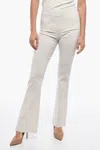 Avenue Montaigne Slim Striped Pants With Flared Hem In Beige