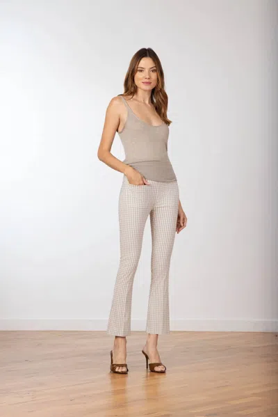 Avenue Montaigne Stitch Flared Leg Pants In Check Beige In Multi