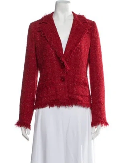 Pre-owned Avenue Montaigne Tweed Pattern Blazer In Red