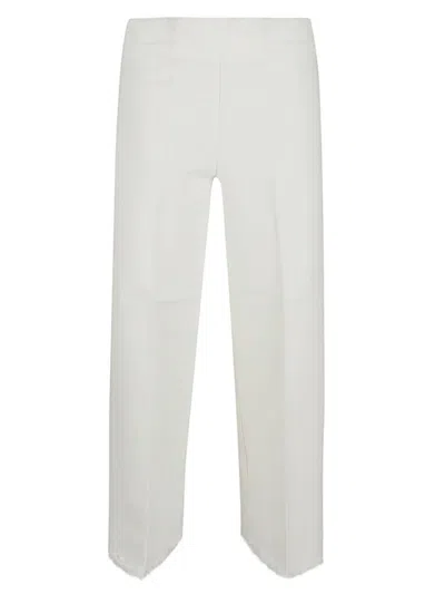 AVENUE MONTAIGNE WHITE CROPPED FRAYED DENIM TROUSERS