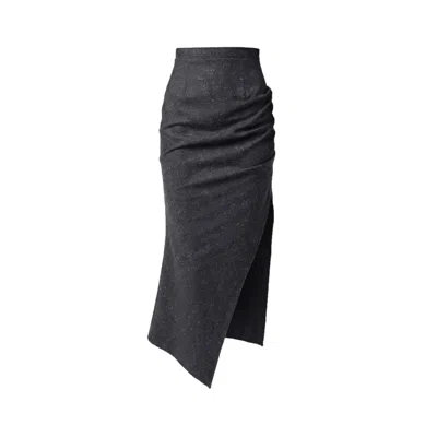 Avenue N°29 Women's Asymmetric Gathered Wool Midi Skirt - Dark Grey In Gray