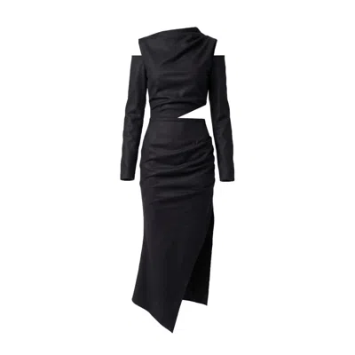 Avenue N°29 Women's Cut-out Asymmetric Wool Midi Dress - Black