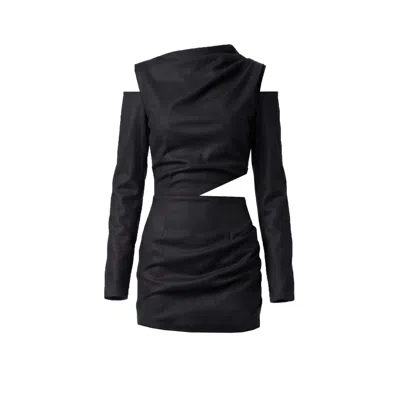 Avenue N°29 Women's Cut-out Asymmetric Wool Mini Dress - Black