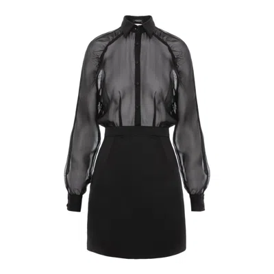 Avenue N°29 Women's Gathered Raglan Sleeve Viscose & Silk Mini Shirt Dress - Black