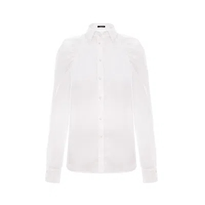 Avenue N°29 Women's Gathered Raglan Sleeve Viscose Buttoned Down Shirt - White