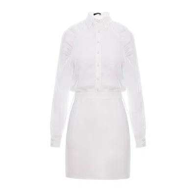 Avenue N°29 Women's Gathered Raglan Sleeve Viscose Mini Shirt Dress - White