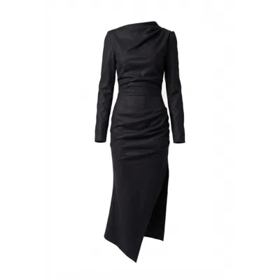 Avenue N°29 Women's Long Sleeve Asymmetric Midi Dress - Black