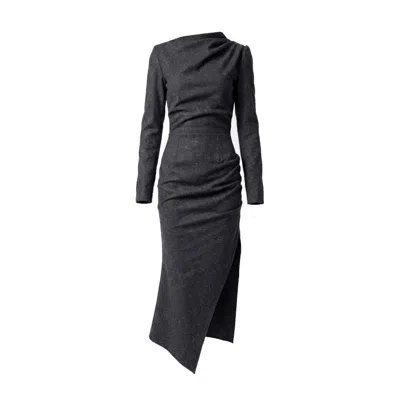 Avenue N°29 Women's Long Sleeve Asymmetric Midi Dress - Dark Grey