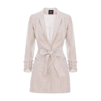 Avenue N°29 Women's Neutrals Single Breasted Linen Blazer With In Seam Belt - Beige