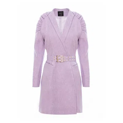 Avenue N°29 Women's Purple Gathered Raglan Sleeve Linen Blazer Dress With Double Belt - Lilac