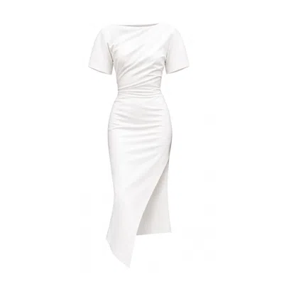 Avenue N°29 Women's Short Sleeve Asymmetric Leg Slit Dress - White