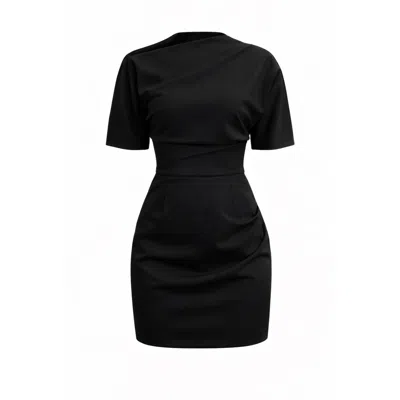Avenue N°29 Women's Short Sleeve Gathered Mini Dress - Black