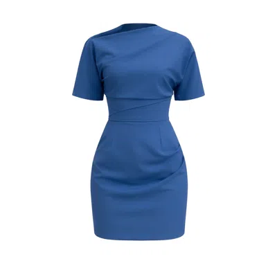 Avenue N°29 Women's Short Sleeve Gathered Mini Dress - Blue