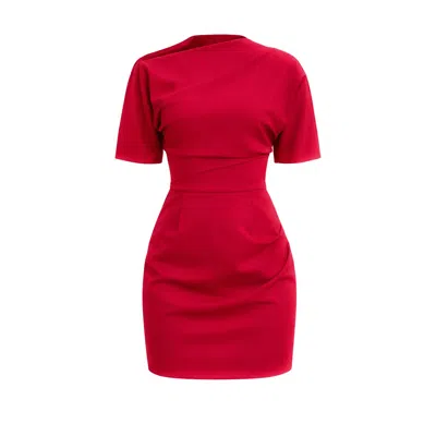 Avenue N°29 Women's Short Sleeve Gathered Mini Dress - Red