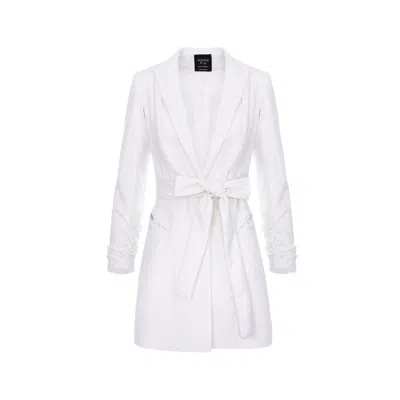 Avenue N°29 Women's Single Breasted Wool Blazer With In Seam Belt - White
