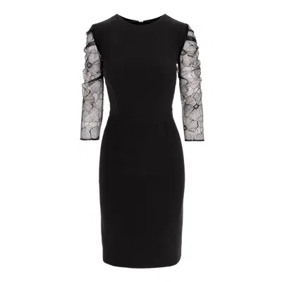 Avenue No.29 Women's Black Bodycon Midi Dress With Lace Sleeves