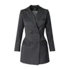 Avenue No.29 Women's Black Double Breasted Striped Wool Blazer In Black