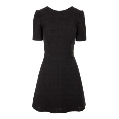 Avenue No.29 Women's Black Flared Short Sleeve Boucle Dress