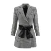 Avenue No.29 Women's Black Houndstooth Wool Blazer Dress With Contrast Belt In Black