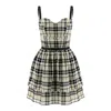 Avenue No.29 Women's Black / Neutrals Checked Linen Gathered Mini Dress With Straps In Black