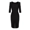 Avenue No.29 Women's Black Rounded Neckline Midi Dress With Front Slit In Black