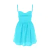 Avenue No.29 Women's Blue Linen Gathered Mini Dress With Straps - Aqua In Blue