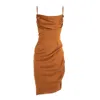 Avenue No.29 Women's Brown Midi Slip Dress With Side Gathering - Chocolate In Brown