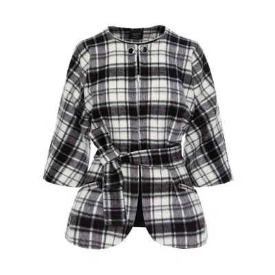 Avenue No.29 Women's Check Wool Cape With Belt - Black & White