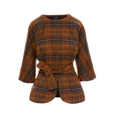 Avenue No.29 Women's Check Wool Cape With Belt - Brown