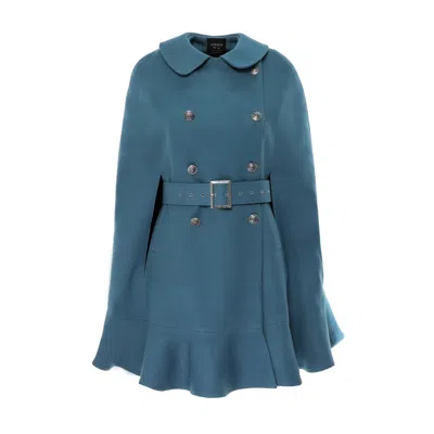Avenue No.29 Women's Double Breasted Cape With Belt - Blue