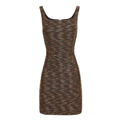 Avenue No.29 Women's Gold / Black Bodycon Short Tweed Dress With Rounded Neckline In Gold/black