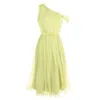 Avenue No.29 Women's Green Asymmetric Neckline Silk Midi Dress - Lime In Green