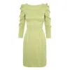 Avenue No.29 Women's Green Gathered Sleeve Viscose Midi Dress - Lime In Green