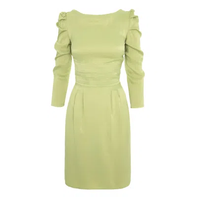 Avenue No.29 Women's Green Gathered Sleeve Viscose Midi Dress - Lime