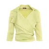 Avenue No.29 Women's Green Satin Viscose Lapel Wrap Blouse With Bow - Lime In Green