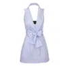 Avenue No.29 Women's Metallized Linen Backless Lapel Dress With Bow - Blue In Blue