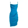 Avenue No.29 Women's Midi Slip Dress With Side Gathering - Blue In Blue