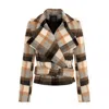 Avenue No.29 Women's Neutrals Checked Wool Double Breasted Wide Lapel Jacket With Belt
